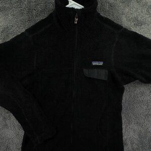 Patagonia Adult Women Jacket Black Full Zip Fuzzy XS Snap Pocket Long Sleeve